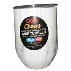 Oggi Cheers Double Wall Stainless Steel Marble Wine Tumbler With Clear Lid 12oz